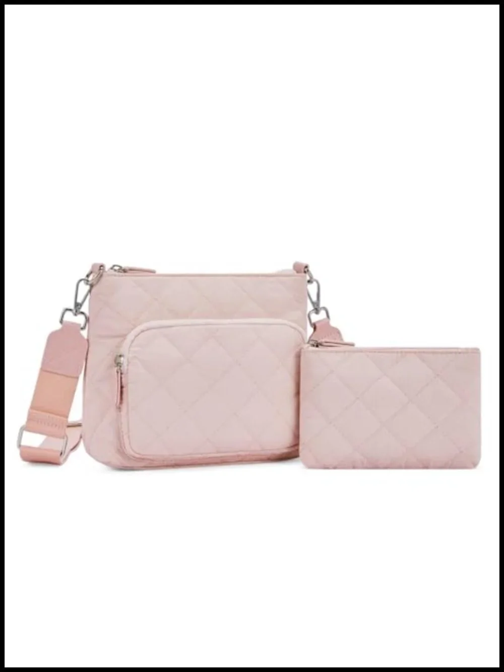 Quilted Crossbody Bag with Multi Zipper Pockets Nylon Purse with Wallet Set